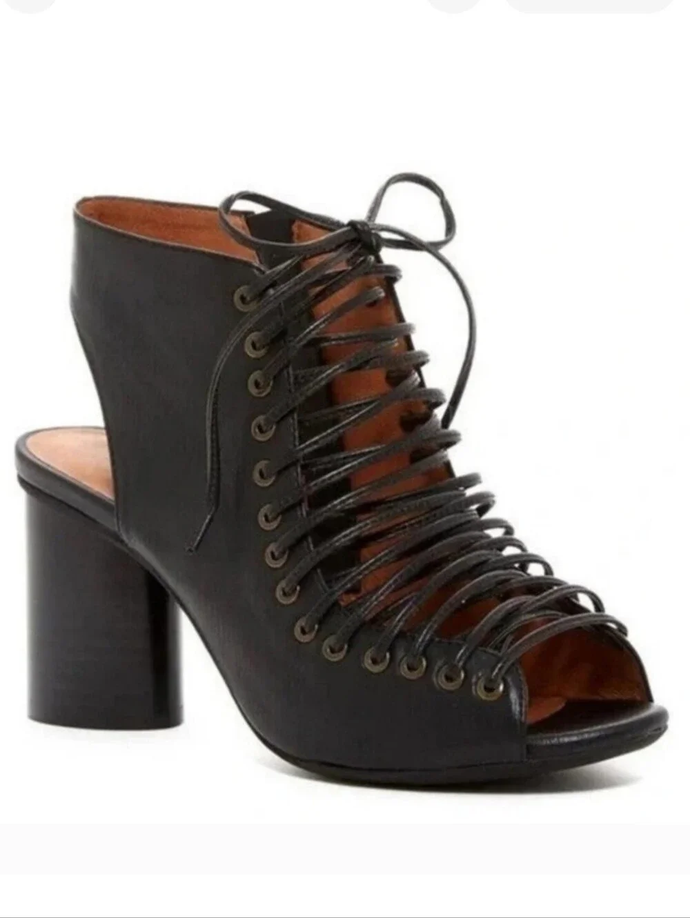 JEFFREY CAMPBELL COVETS BLACK LEATHER LACE UP CUTOUT HEELS SZ 8